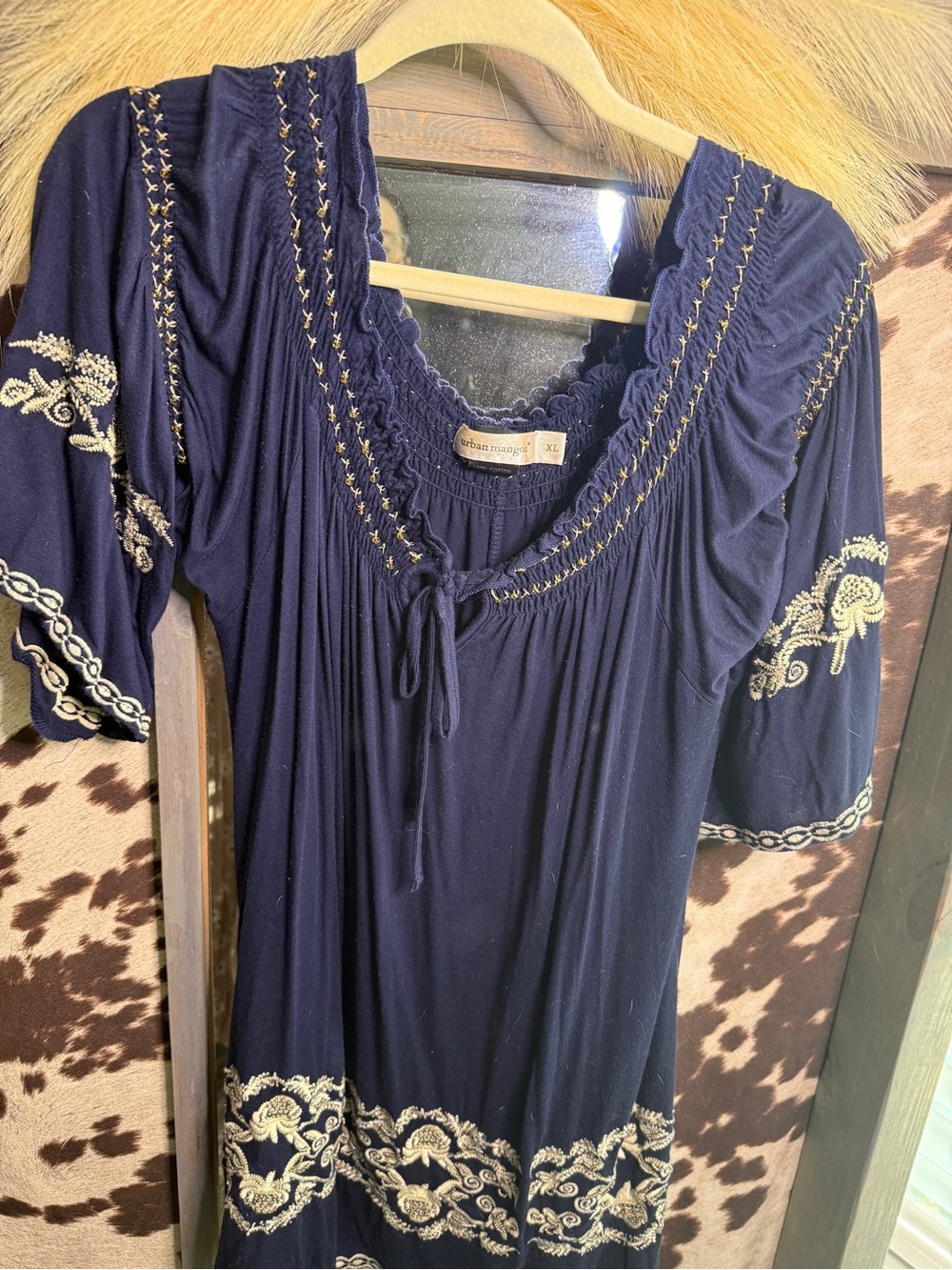 Isabel de Pedro Navy Tunic with Cream Embroidered Trim